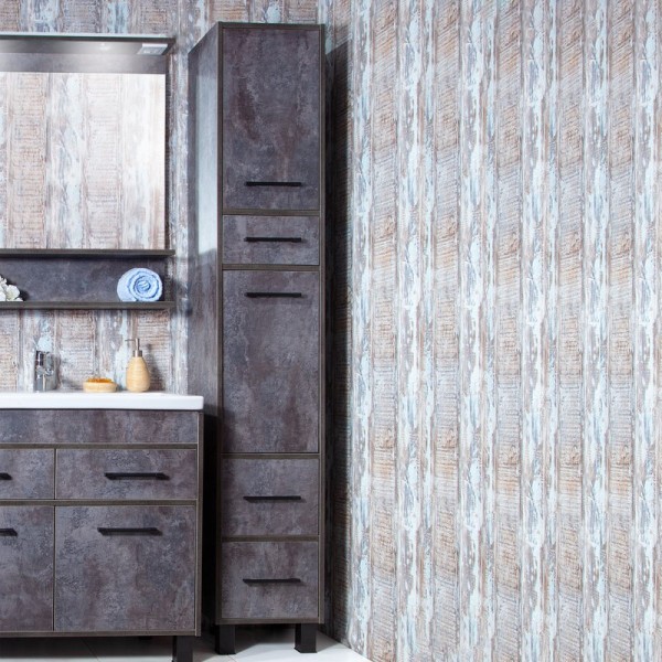 Шкаф пенал для ванной Бриклаер Чили 34 цемент, с бельевой корзиной