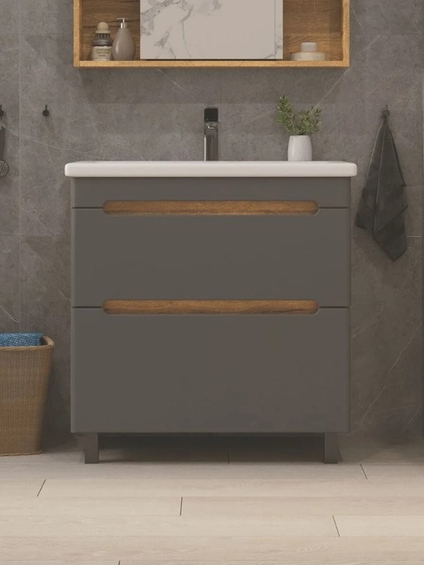 Тумба под раковину без столешницы SanStar Diva 80 напольная дуб вотан, графит софт