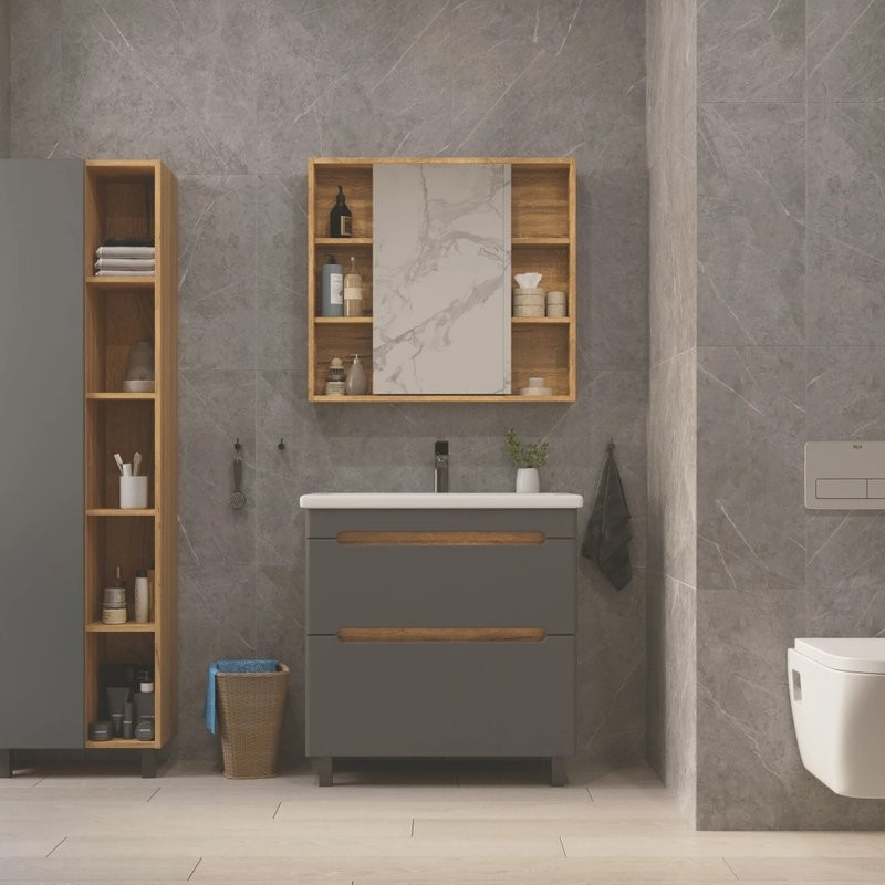 Тумба под раковину без столешницы SanStar Diva 80 напольная дуб вотан, графит софт