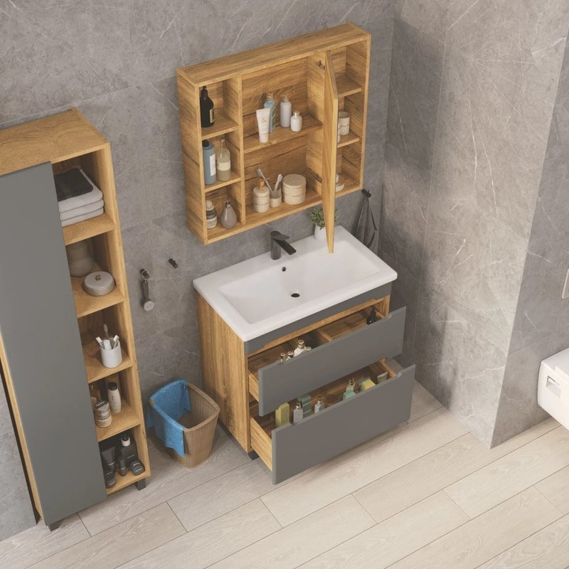 Тумба под раковину без столешницы SanStar Diva 80 напольная дуб вотан, графит софт