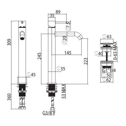 Смеситель для раковины-чаши Bossini TEO-T с донным клапаном, хром (Z00703.030)