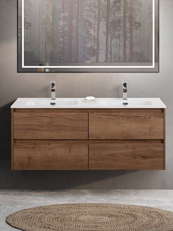 Тумба с раковиной BelBagno Kraft 120 для двоих, 4 ящика, rovere tabacco