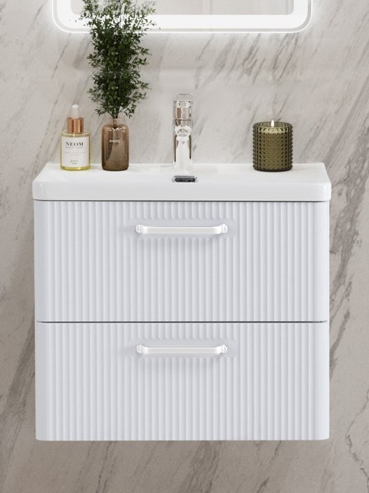 Тумба с раковиной BelBagno Due 60 ручки белые, bianco lucido