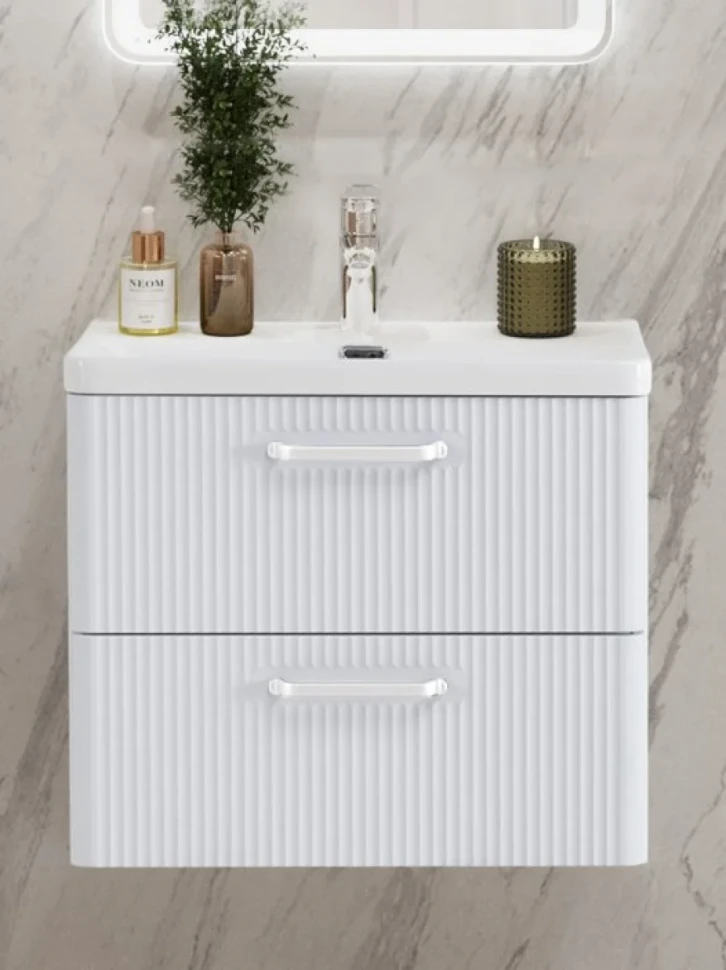 Тумба с раковиной BelBagno Due 60 ручки белые, bianco lucido