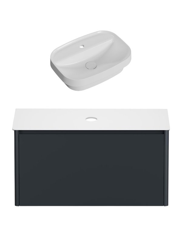 Тумба под раковину со столешницей Allen Brau Gravity 100 1 ящик, матовый антрацит, столешница белая