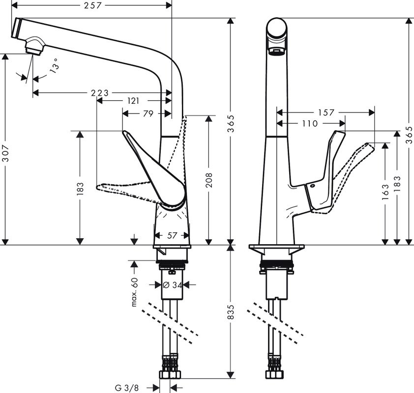 Комплект Смеситель Hansgrohe Metris Select M71 14785800 сталь + Фартук черный