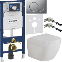 Комплект Унитаз подвесной Grohe Euro Ceramic + Крышка 39330001 с микролифтом + Инсталляция Geberit Duofix UP 320 111.300.00.5 + Кнопка Sigma 01 115.770.JQ.5 лакированная, матовый хром + Крепления 111.815.00.1 к стене + Звукоизоляция