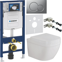 Комплект Унитаз подвесной Grohe Euro Ceramic + Крышка 39330001 с микролифтом + Инсталляция Geberit Duofix UP 320 111.300.00.5 + Кнопка Sigma 01 115.770.JQ.5 лакированная, матовый хром + Крепления 111.815.00.1 к стене + Звукоизоляция