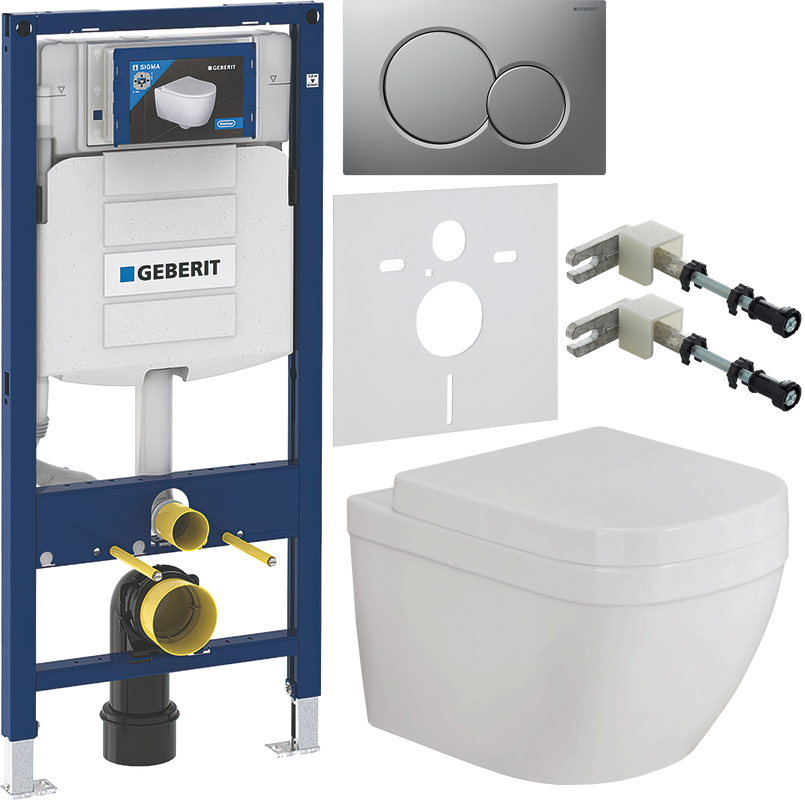 Комплект Унитаз подвесной Grohe Euro Ceramic + Крышка 39330001 с микролифтом + Инсталляция Geberit Duofix UP 320 111.300.00.5 + Кнопка Sigma 01 115.770.JQ.5 лакированная, матовый хром + Крепления 111.815.00.1 к стене + Звукоизоляция