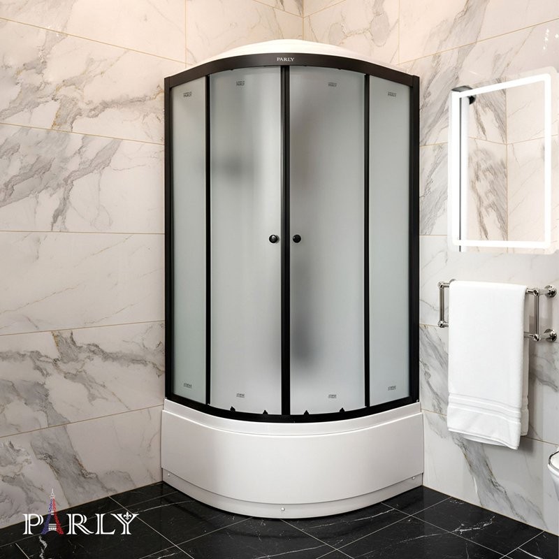 Душевая кабина Parly Bett B821 80х80, с высоким поддоном, профиль матовый черный, стекло матовое