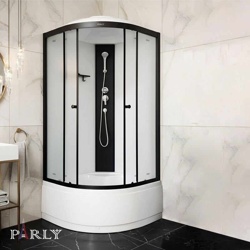 Душевая кабина Parly Bett B821 80х80, с высоким поддоном, профиль матовый черный, стекло матовое