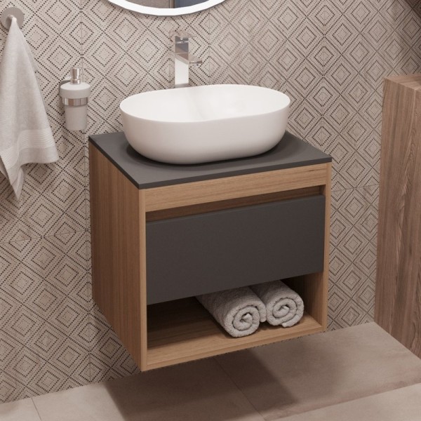 Тумба с раковиной Teymi Ritta 55 дуб эврика, матовый графит, раковина Solli 48