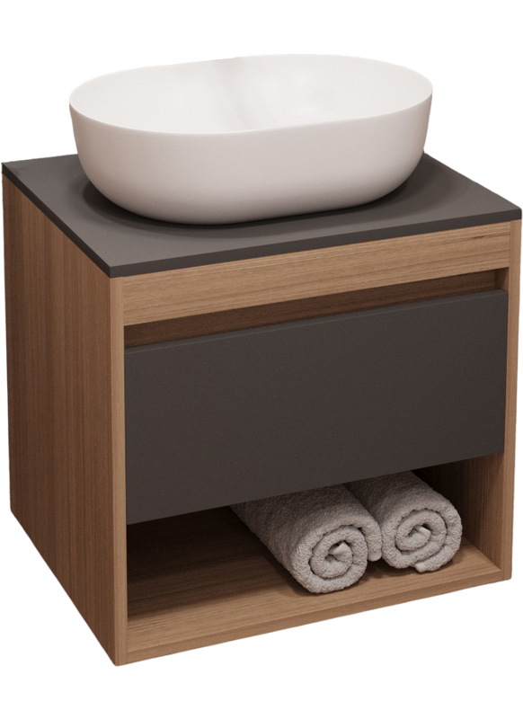 Тумба с раковиной Teymi Ritta 55 дуб эврика, матовый графит, раковина Solli 48