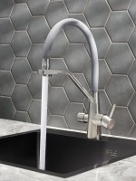 Смеситель для кухни РМС SUS127GY-016F-015 с гибким изливом, хром, серый