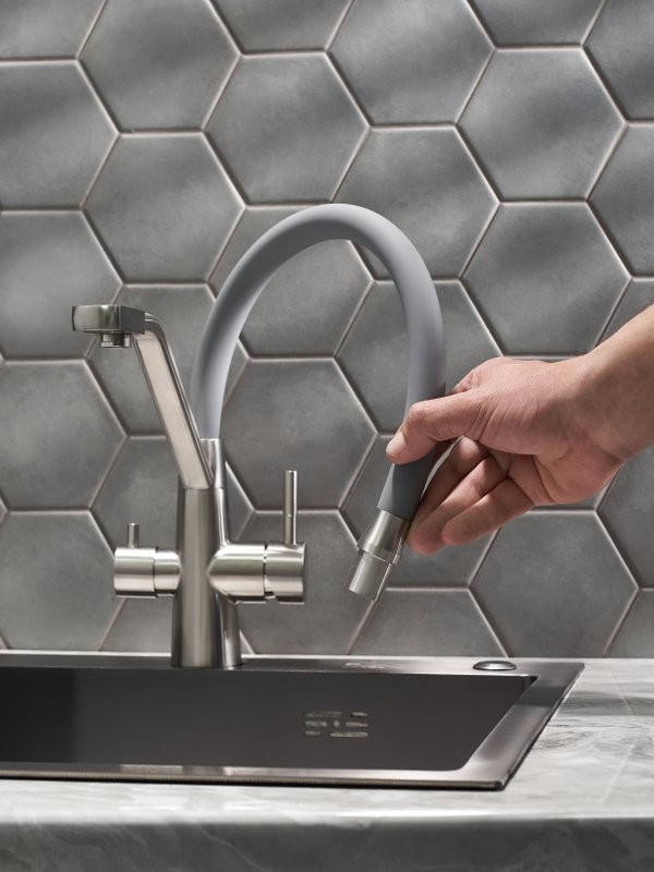 Смеситель для кухни РМС SUS127GY-016F-015 с гибким изливом, хром, серый