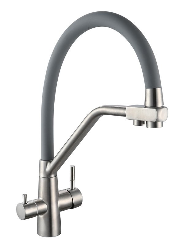 Смеситель для кухни РМС SUS127GY-016F-015 с гибким изливом, хром, серый
