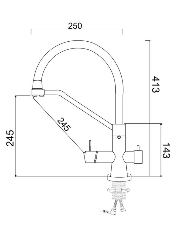 Смеситель для кухни РМС SUS127GY-016F-015 с гибким изливом, хром, серый