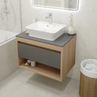 Тумба с раковиной Teymi Ritta 75 дуб эврика, матовый графит, раковина Aina 49