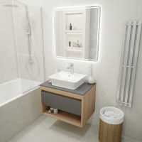 Тумба с раковиной Teymi Ritta 75 дуб эврика, матовый графит, раковина Aina 49