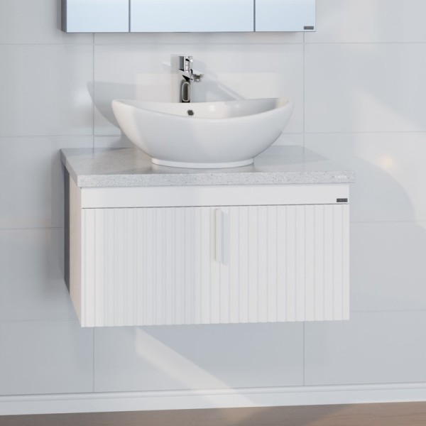 Тумба с раковиной СаНта Юпитер 80 подвесная, 2 ящика, светлая