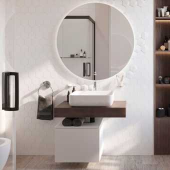 Мебель для ванной STWORKI Ольборг 80 столешница дуб карпентер, без отверстий, с тумбой 50, с раковиной STWORKI Soul 1 белой