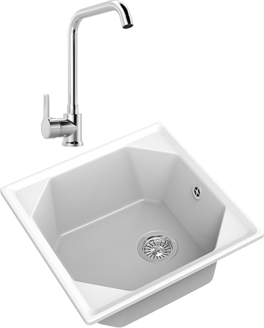 Комплект Мойка GranFest Unique U-500 иней + Смеситель MEGA Ege MG-PL10 хром