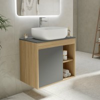 Тумба с раковиной Teymi Nura 70 дуб эврика, матовый графит, раковина Solli 50