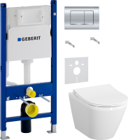 Комплект Унитаз подвесной VitrA Integra Round 7041B003-0075 + Крышка + Инсталляция Geberit Duofix Delta 458.163.21.1 с кнопкой смыва, хром + Звукоизоляция