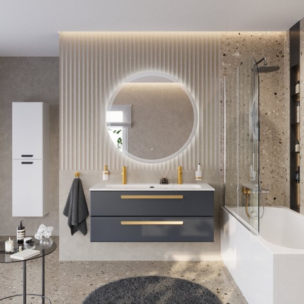 Мебель для ванной комнаты Cezares Eco Cer-N 120 grafito, раковина Eco 120-1-2, ручки сатиновое золото