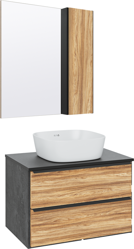 Мебель для ванной комнаты Runo Мальта 70 дуб, черная, раковина Bella 40