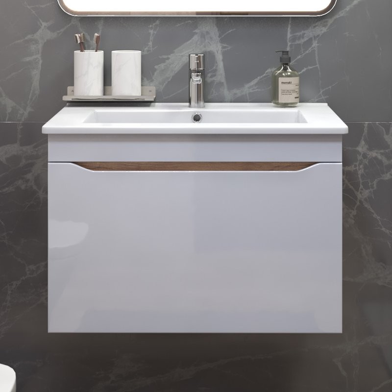 Тумба с раковиной Vigo Grani 75 подвесная, дуб золотой, раковина Оскар 75