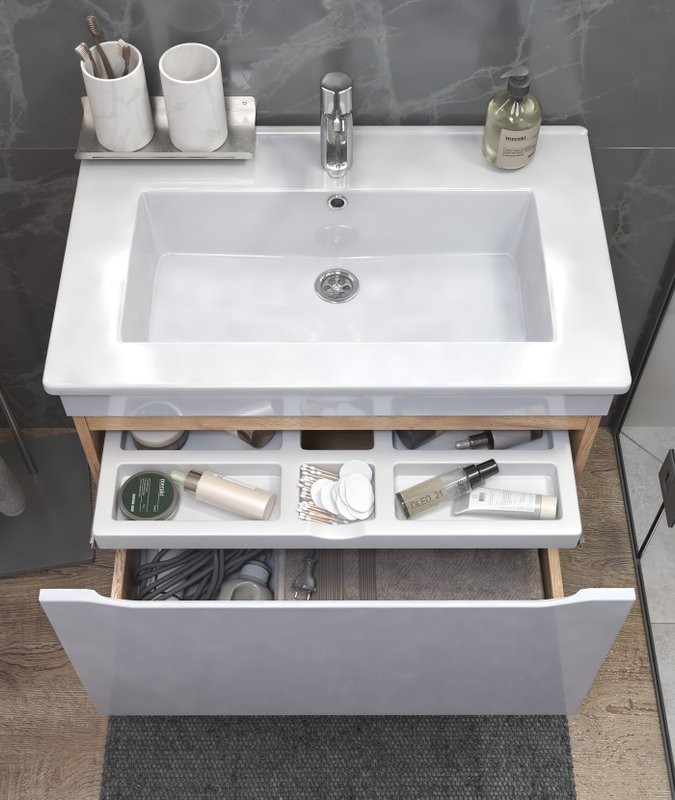 Тумба с раковиной Vigo Grani 75 подвесная, дуб золотой, раковина Оскар 75