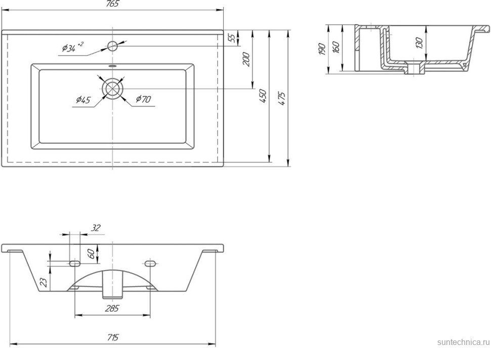 Тумба с раковиной Vigo Grani 75 подвесная, дуб золотой, раковина Оскар 75
