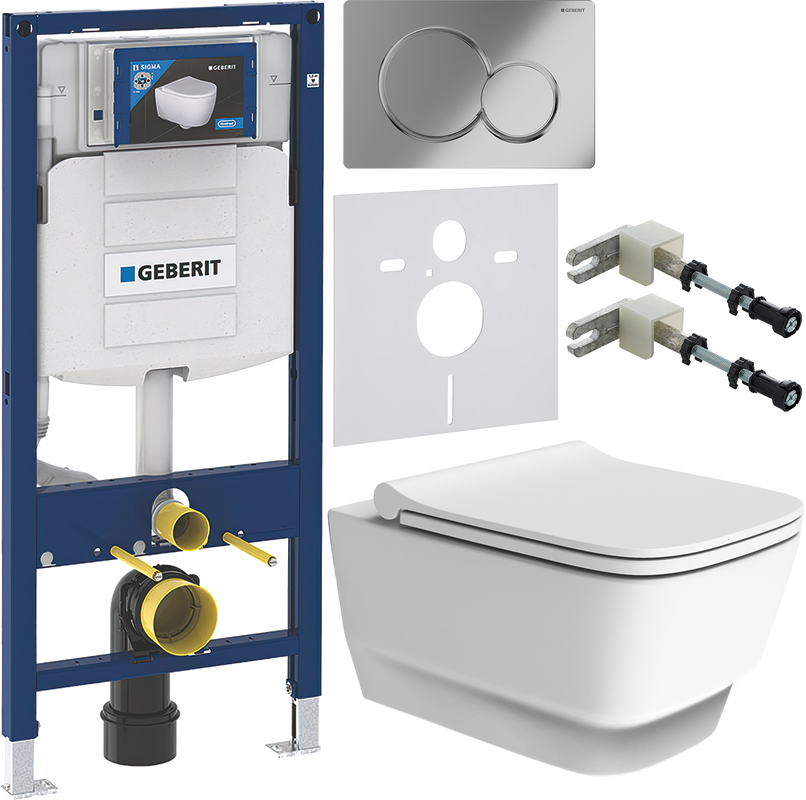 Комплект Унитаз подвесной Boheme Bello 971-MW белый матовый + Крышка 975-MW белая матовая + Инсталляция Geberit Duofix UP 320 111.300.00.5 + Кнопка Sigma 01 115.770.21.5 хром + Крепления 111.815.00.1 к стене + Звукоизоляция