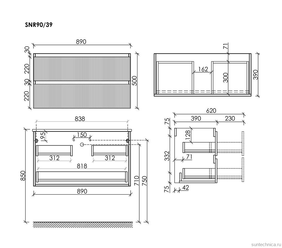 Тумба с раковиной Sancos Snob R 90 Doha Soft, раковина CN7030