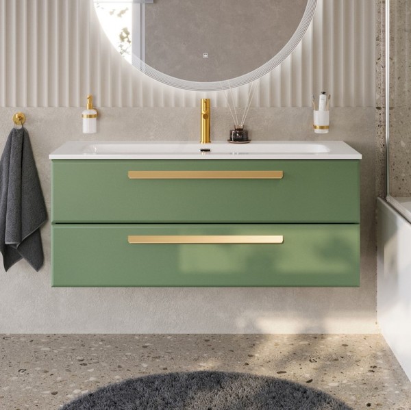 Тумба с раковиной Cezares Eco Cer-N 120 фисташковый софт, раковина Eco 120, ручки сатиновое золото