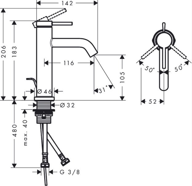Смеситель для раковины Hansgrohe Tecturis S 110 73310700 матовый белый