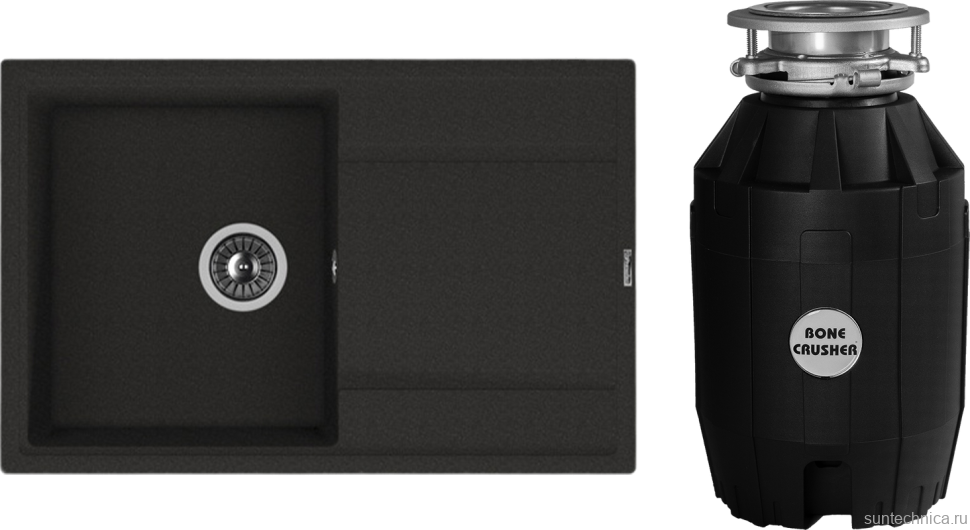 Комплект Мойка Florentina Липси 780 черный + Измельчитель Bone Crusher BC 810-AS