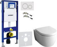 Комплект Унитаз подвесной Geberit iCon + Крышка + Крепления Duofix 111.815.00.1 к стене + Звукоизоляция + Инсталляция UP 320 111.300.00.5 + Кнопка Sigma 20 115.882.11.1 белая