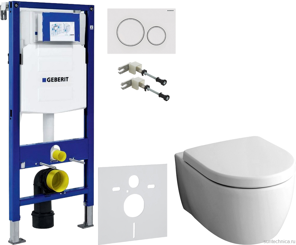 Комплект Унитаз подвесной Geberit iCon + Крышка + Крепления Duofix 111.815.00.1 к стене + Звукоизоляция + Инсталляция UP 320 111.300.00.5 + Кнопка Sigma 20 115.882.11.1 белая