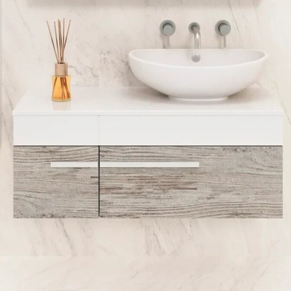 Тумба с раковиной Runo Вудлайн 100, скандинавский дуб, раковина Гамма 56