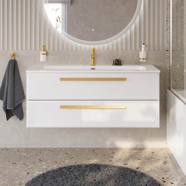 Тумба под раковину без столешницы Cezares Eco Cer-N 120 bianco lucido, ручки сатиновое золото