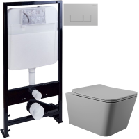 Комплект Унитаз подвесной Aqueduto Macio MAC0130 безободковый, с микролифтом, серый матовый + Инсталляция EWRIKA ProLT 0026-2020 + Кнопка 0040 хром матовый