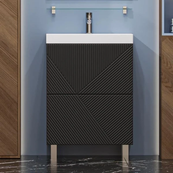 Тумба с раковиной Velvex Edge 60.2Y напольная, графит