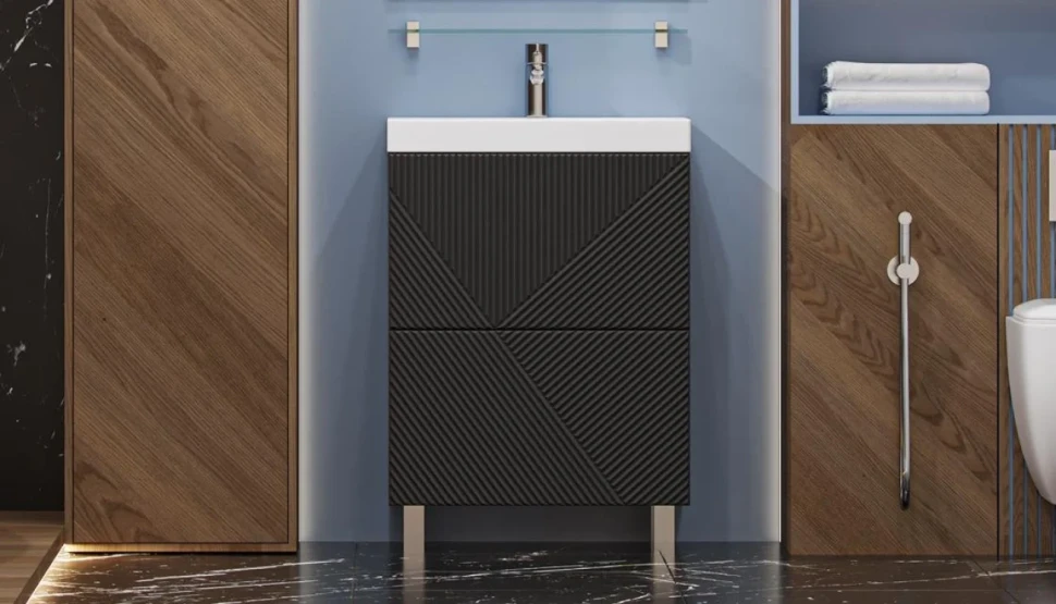 Тумба с раковиной Velvex Edge 60.2Y напольная, графит