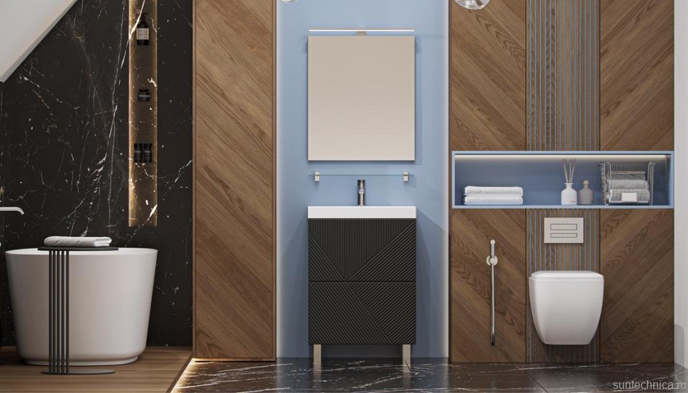 Тумба с раковиной Velvex Edge 60.2Y напольная, графит