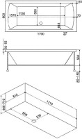Акриловая ванна Bas Индика 170x80 см, пристенная, белая, с каркасом