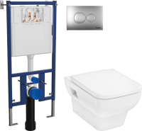 Комплект Унитаз подвесной Hansgrohe CreekTide Q безободковый, с микролифтом + Инсталляция DIWO + Кнопка 7311 хром матовый