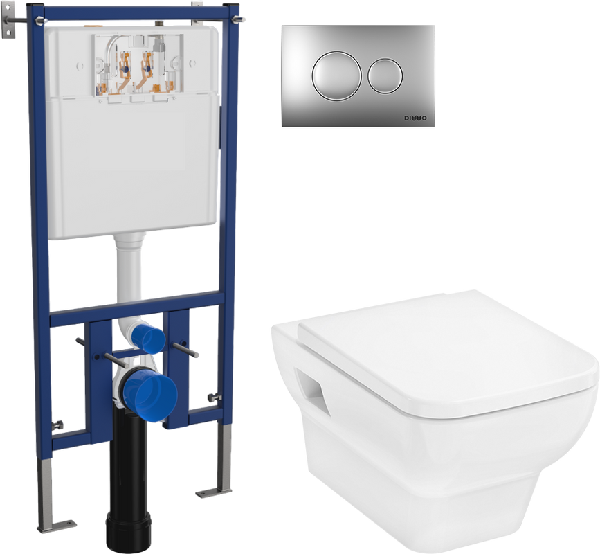 Комплект Унитаз подвесной Hansgrohe CreekTide Q безободковый, с микролифтом + Инсталляция DIWO + Кнопка 7311 хром матовый