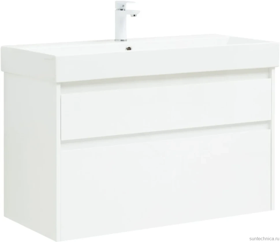 Мебель для ванной комнаты Aquanet Nova Lite 100 белая глянцевая, 2 ящика